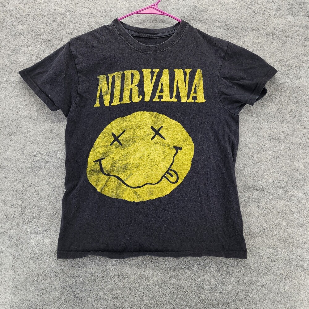 Nirvana Shirt Womens Medium Short Sleeve Black Smiley Face